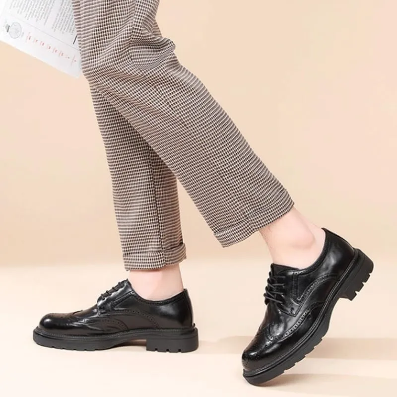 Men's Genuine Leather Lace Up Oxfords Comfort Wide Round Toe Non-Slip Dress Shoes for Driving Walking Wedding Outdoor Indoor Size