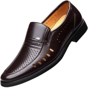 Oxford Shoes for Men Business Shoes Breathable Fashion Leather Shoes Men Hollow Footwear Flat Mens Casual Shoes Black Male Footwear Slip-on Man