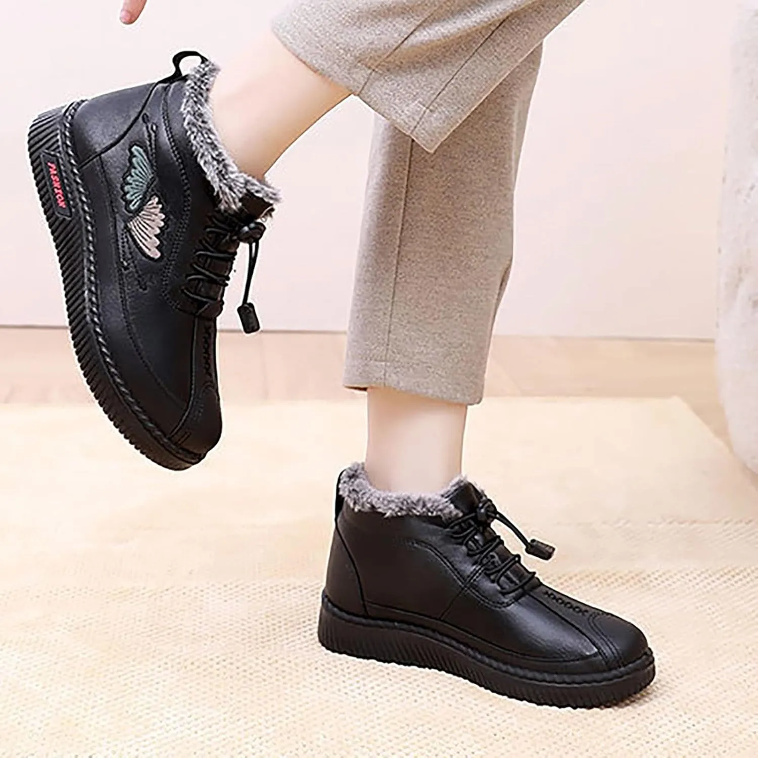Rain Boots for Women Casual Sneakers Breathable Flat Casual Shoes Winter Padded Warm Womens Short Boots Winter