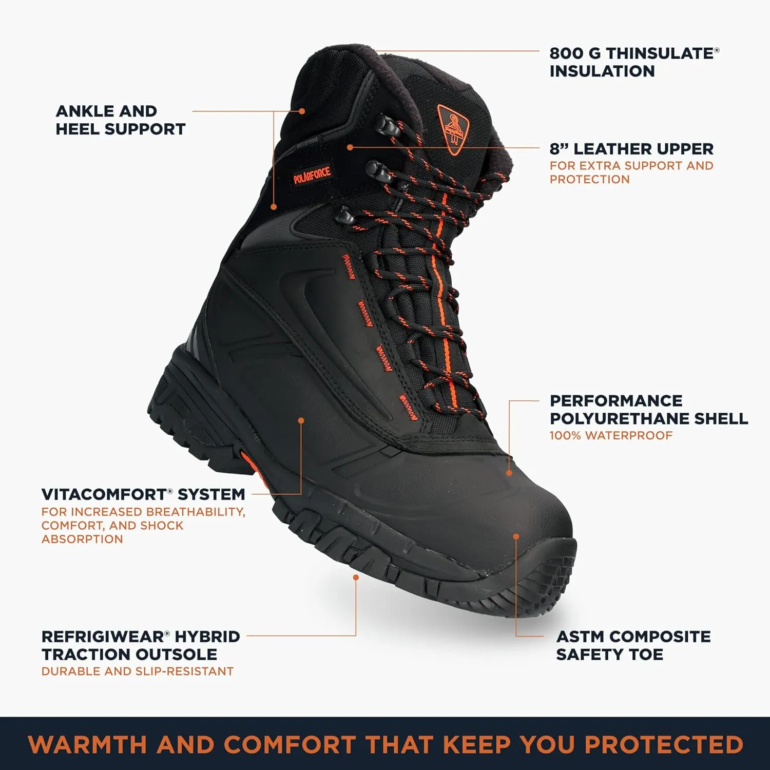RefrigiWear Men's PolarForce Max Work Boots, Leather Work Boots, -40F Comfort Rating