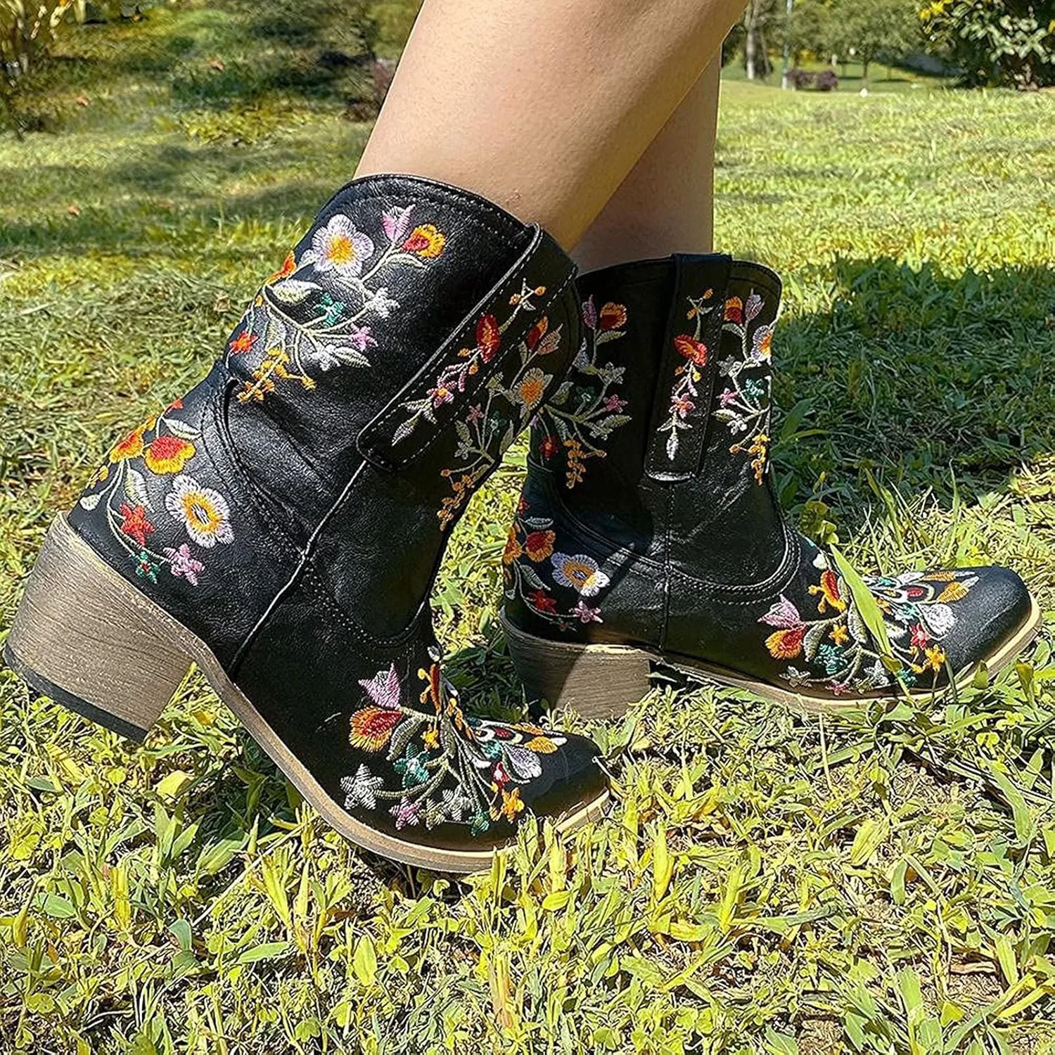SBGMoSJ Black Knee High Western Boots Brown Boots for Women Knee High Size 11 Tall Cowboy Boots Women Knee High Wide Calf Knee High Boots Cowboy Women Womens Black Mid Calf Boots