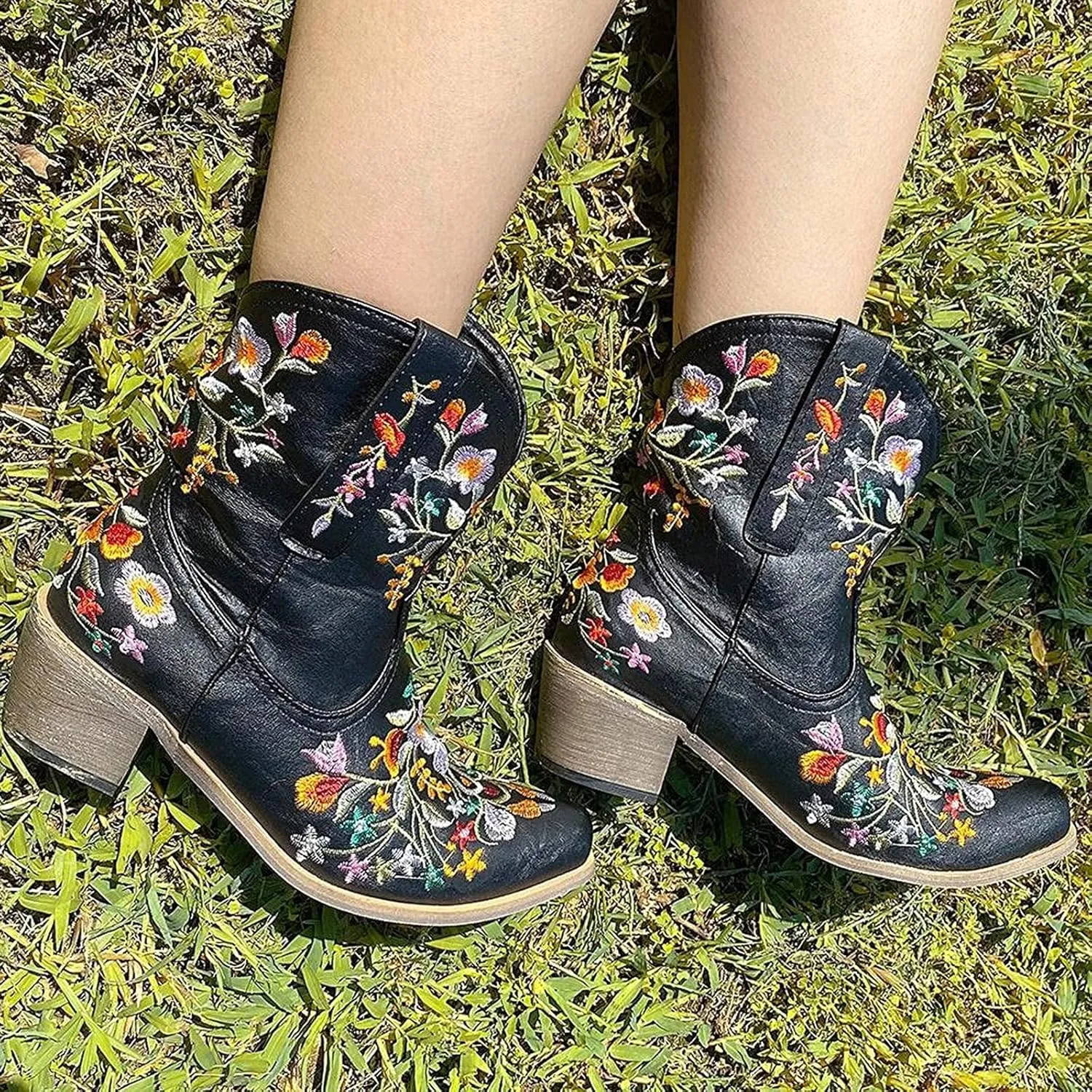 SBGMoSJ Black Knee High Western Boots Brown Boots for Women Knee High Size 11 Tall Cowboy Boots Women Knee High Wide Calf Knee High Boots Cowboy Women Womens Black Mid Calf Boots
