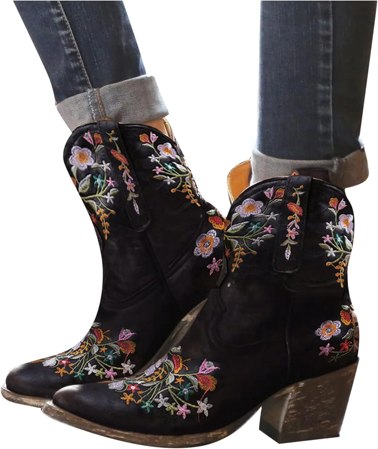 SBGMoSJ Black Knee High Western Boots Brown Boots for Women Knee High Size 11 Tall Cowboy Boots Women Knee High Wide Calf Knee High Boots Cowboy Women Womens Black Mid Calf Boots