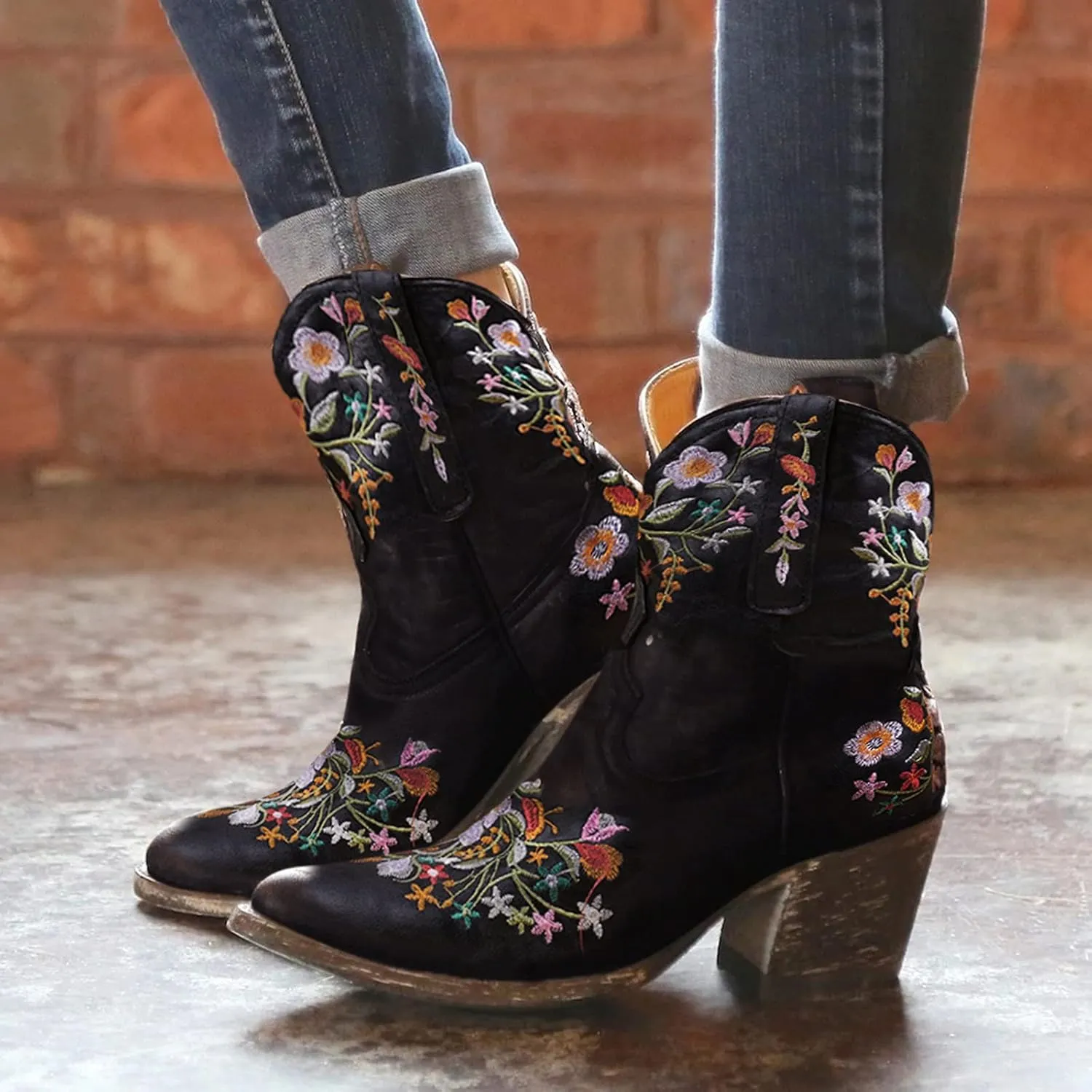 SBGMoSJ Black Knee High Western Boots Brown Boots for Women Knee High Size 11 Tall Cowboy Boots Women Knee High Wide Calf Knee High Boots Cowboy Women Womens Black Mid Calf Boots