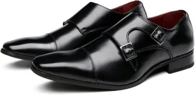 Single Season Dress Oxford for Men Slip On Double Monk Strap Cap Toe Square Toe Leather Block Heel Rubber Sole Slip Resistant Anti-Slip Working Very Popular Among Young People (Color : B Black