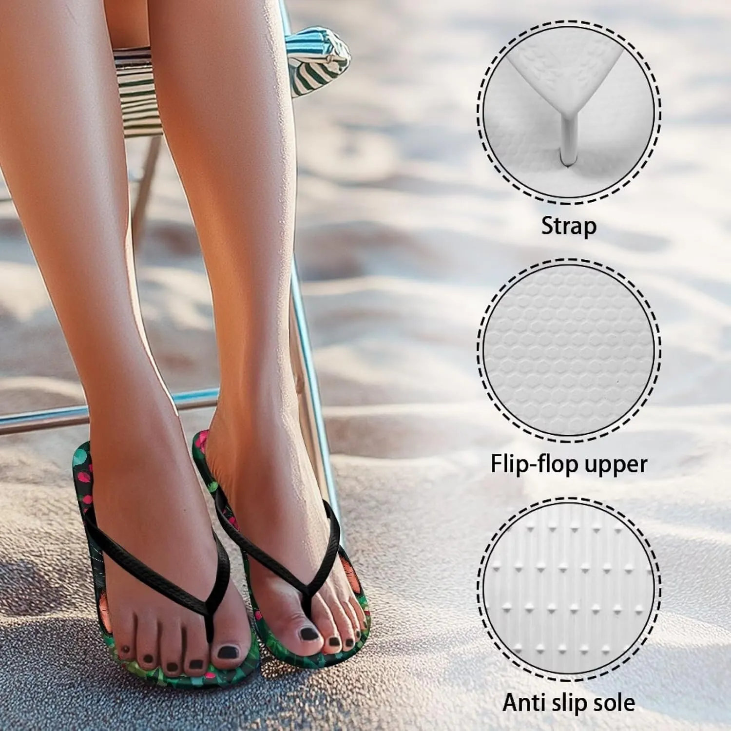 Slim Flip Flops for Women Beach Rubber Shower Shoes Basic Thong Sandals