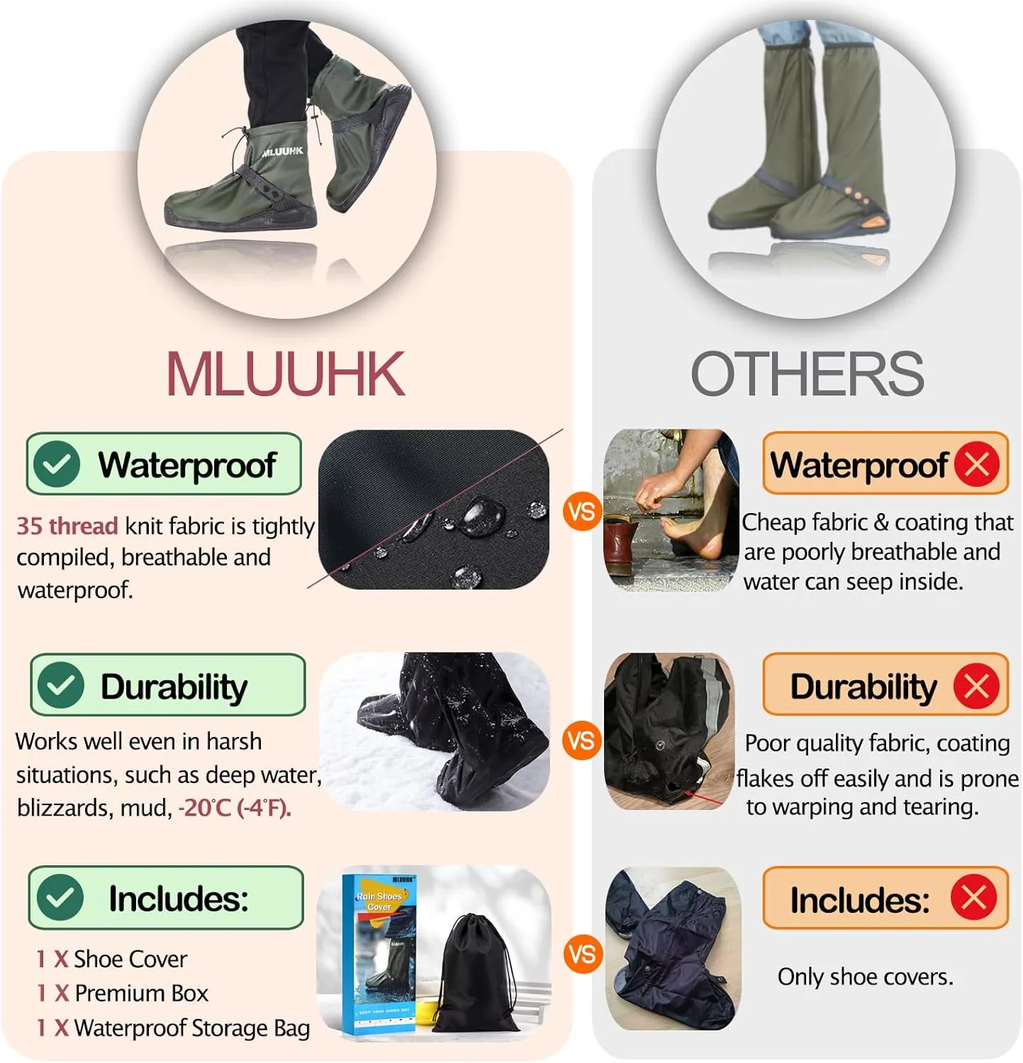 Waterproof Boot Covers, Reusable Rain Shoe Covers Non-Slip Waterproof Shoes Boots for Outdoor Cycling Camping Fishing Travel