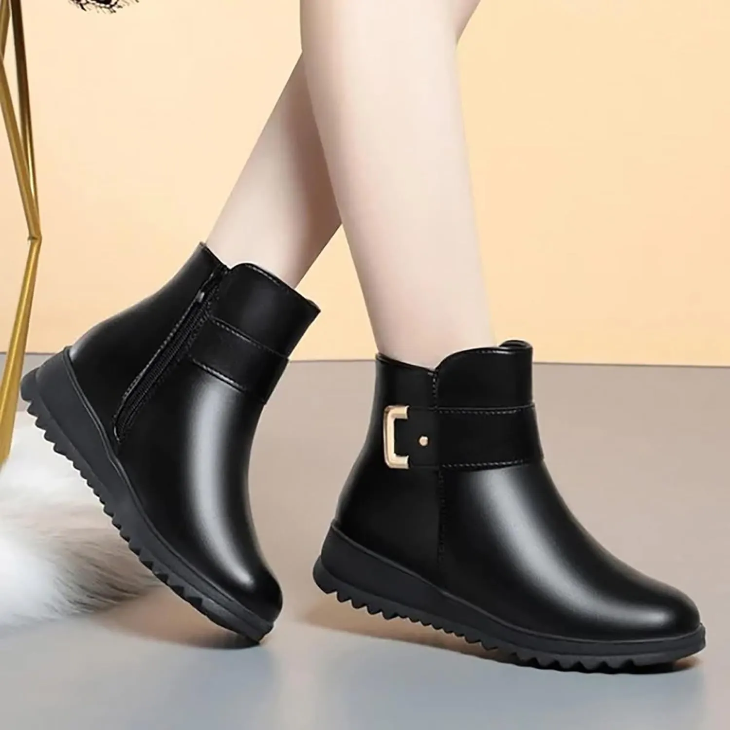 Women Winter Boots with Zipper Adults Low Snow Boots Winter Snow Zip Up Boots for Women Fur Lined Womens Snow Booties Waterproof Steel Toe Shoes for Women Mens Booties Winter