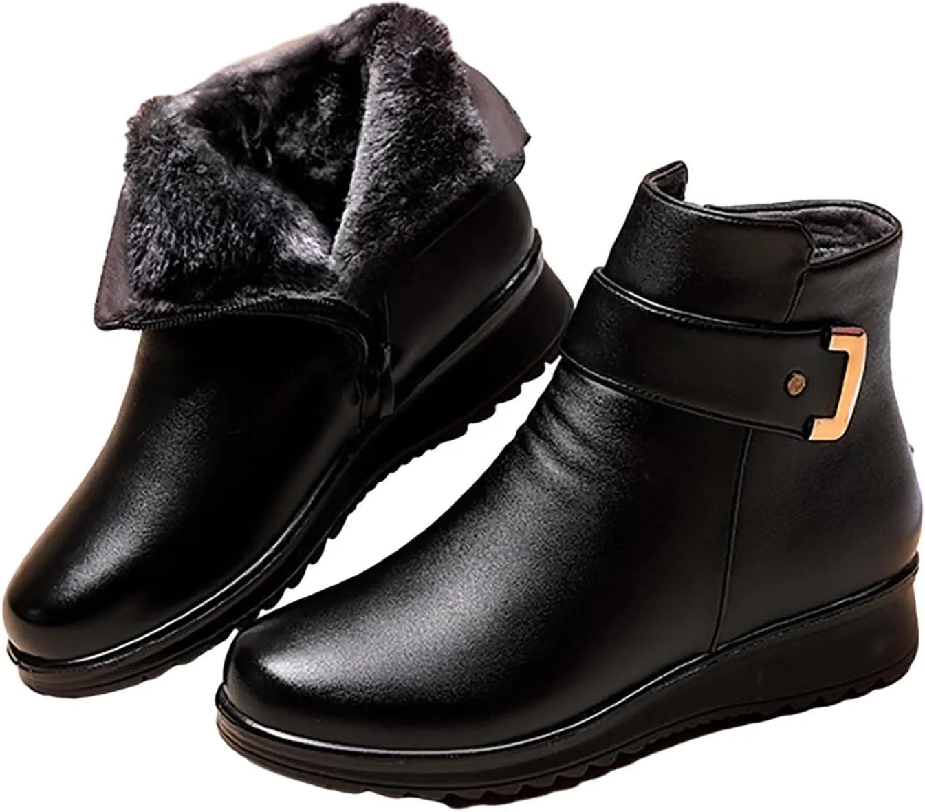 Women Winter Boots with Zipper Adults Low Snow Boots Winter Snow Zip Up Boots for Women Fur Lined Womens Snow Booties Waterproof Steel Toe Shoes for Women Mens Booties Winter