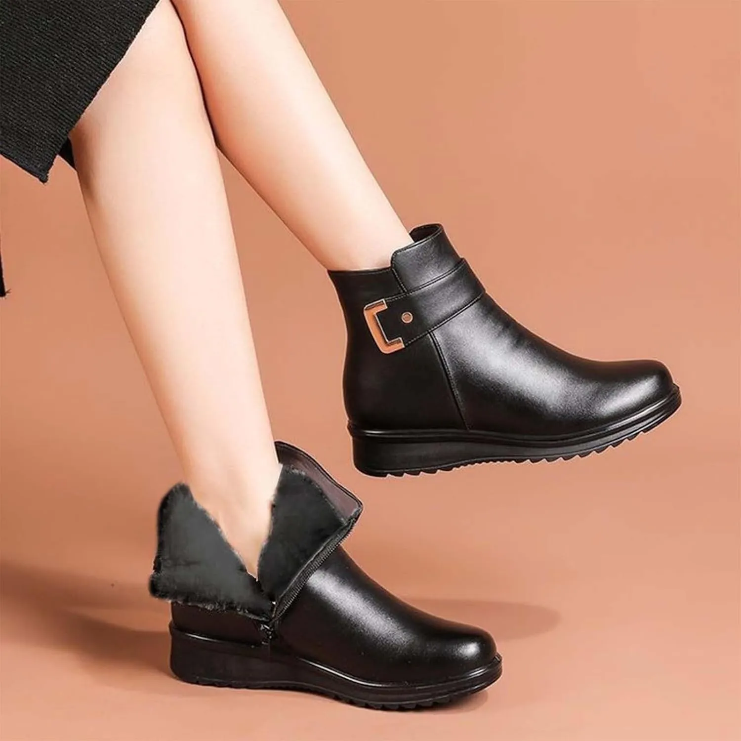 Women Winter Boots with Zipper Adults Low Snow Boots Winter Snow Zip Up Boots for Women Fur Lined Womens Snow Booties Waterproof Steel Toe Shoes for Women Mens Booties Winter