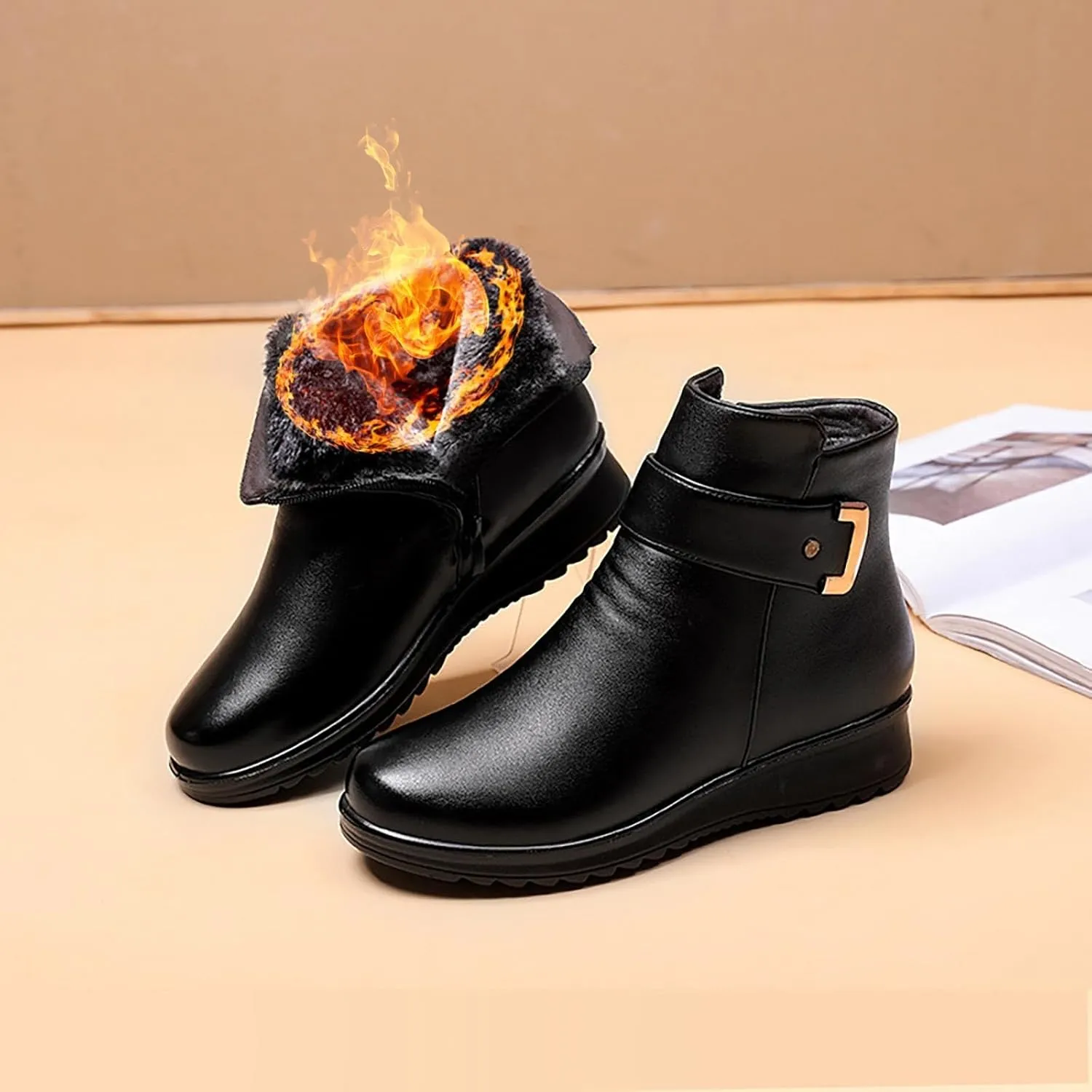 Women Winter Boots with Zipper Adults Low Snow Boots Winter Snow Zip Up Boots for Women Fur Lined Womens Snow Booties Waterproof Steel Toe Shoes for Women Mens Booties Winter