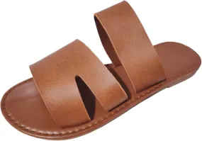 Womens Slippers Travel Tan Hollow Slippers Comfortable Dressy Flat Sandals Slip on Leather Slide Sandals