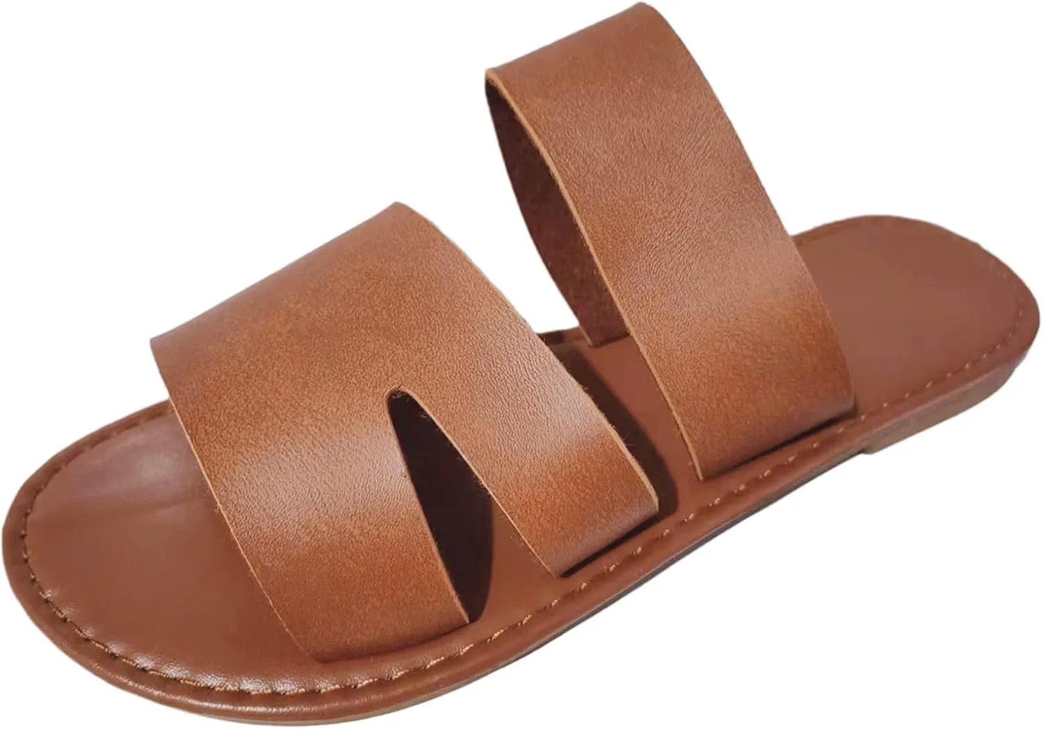 Womens Slippers Travel Tan Hollow Slippers Comfortable Dressy Flat Sandals Slip on Leather Slide Sandals